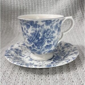 Vintage Nikko Blue Tea Roses Blossom Time Footed Cup And Saucer Set - Japan